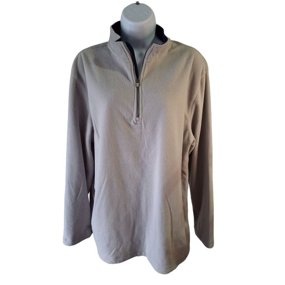 Daiz Fleece Quarter-Zip Pullover Womens Light Beige Navy Size 14 - Picture 1 of 6